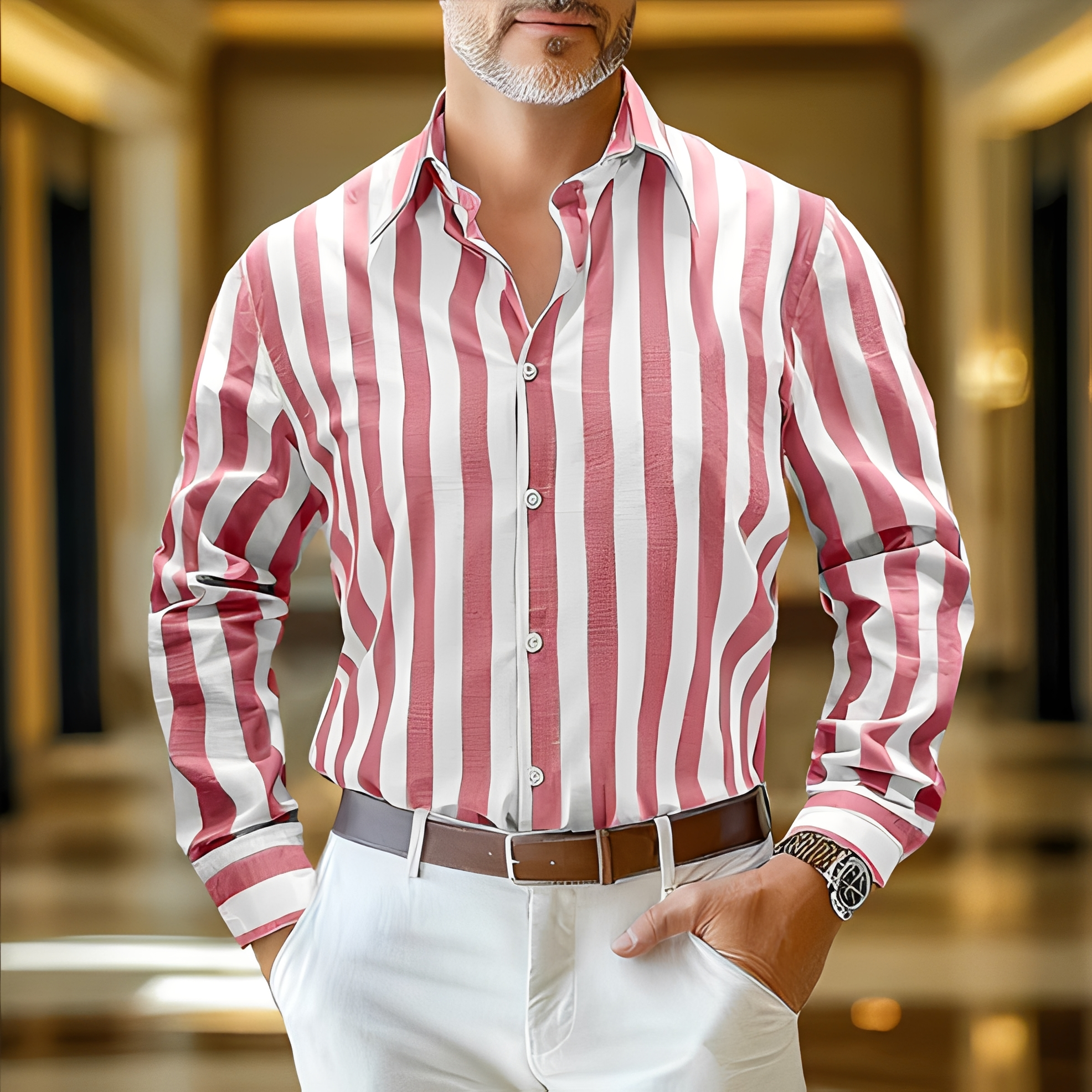 Jomar - Chemise à rayures coupe décontractée pour homme