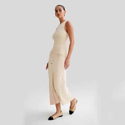 Jessica - Robe midi longue et raffinée avec boutons pour femmes