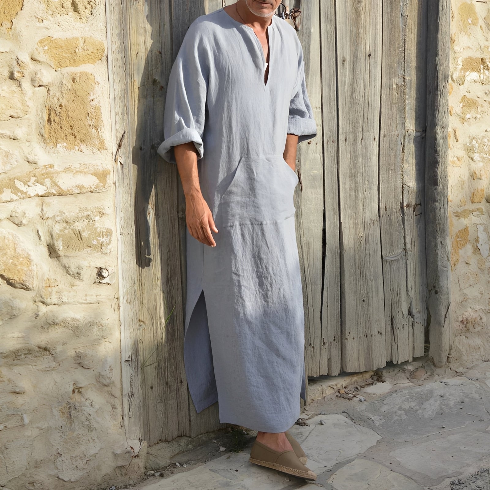 Josiah - Robe-chemise longue simple avec ouverture pour hommes