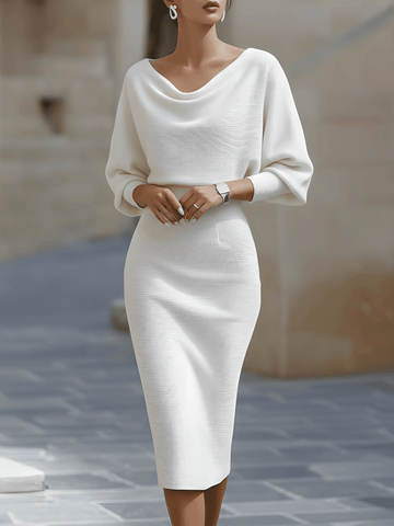 Wendy - Robe Midi Élégante avec Col Drapé