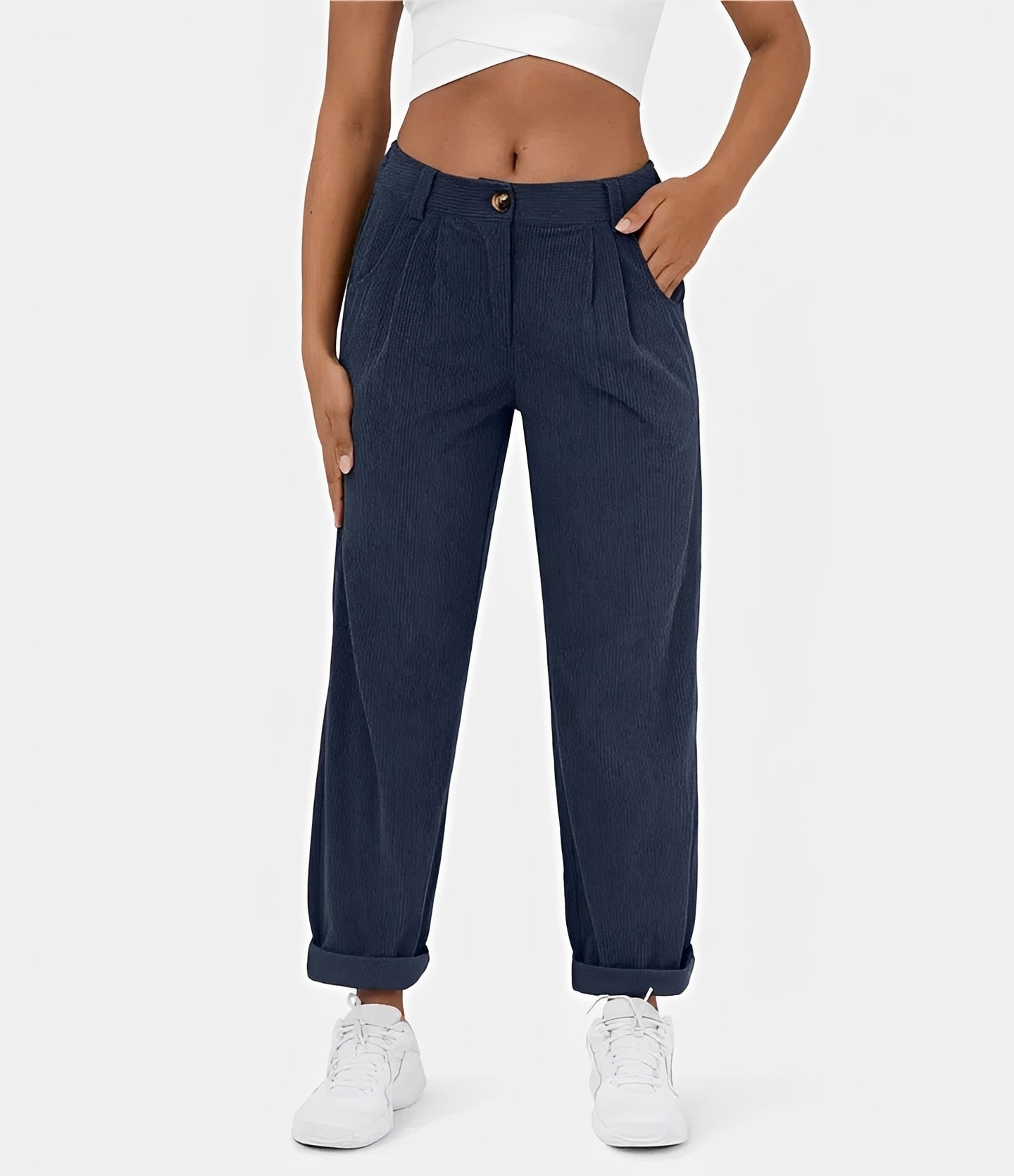 Liana - Pantalon côtelé taille haute et relax