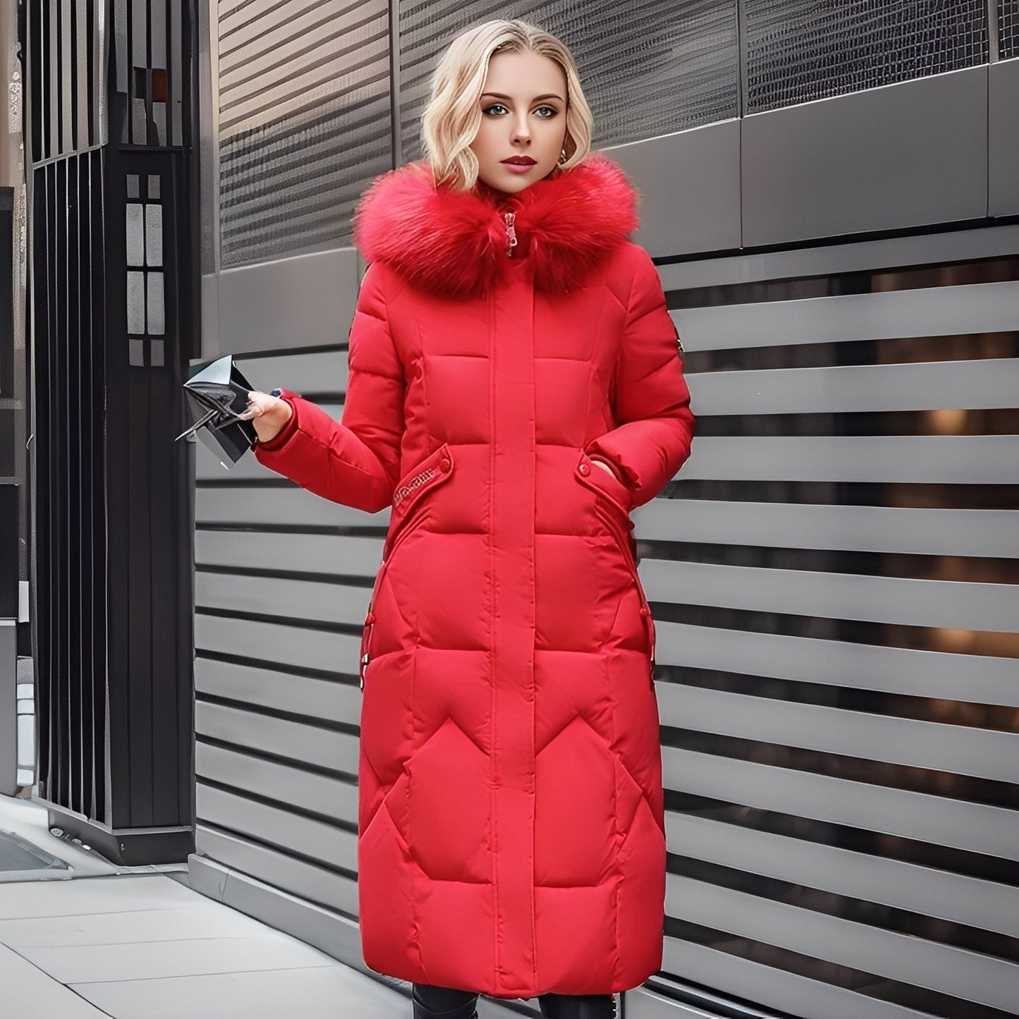 Rachel - Elegant and fitted coat with hood for women