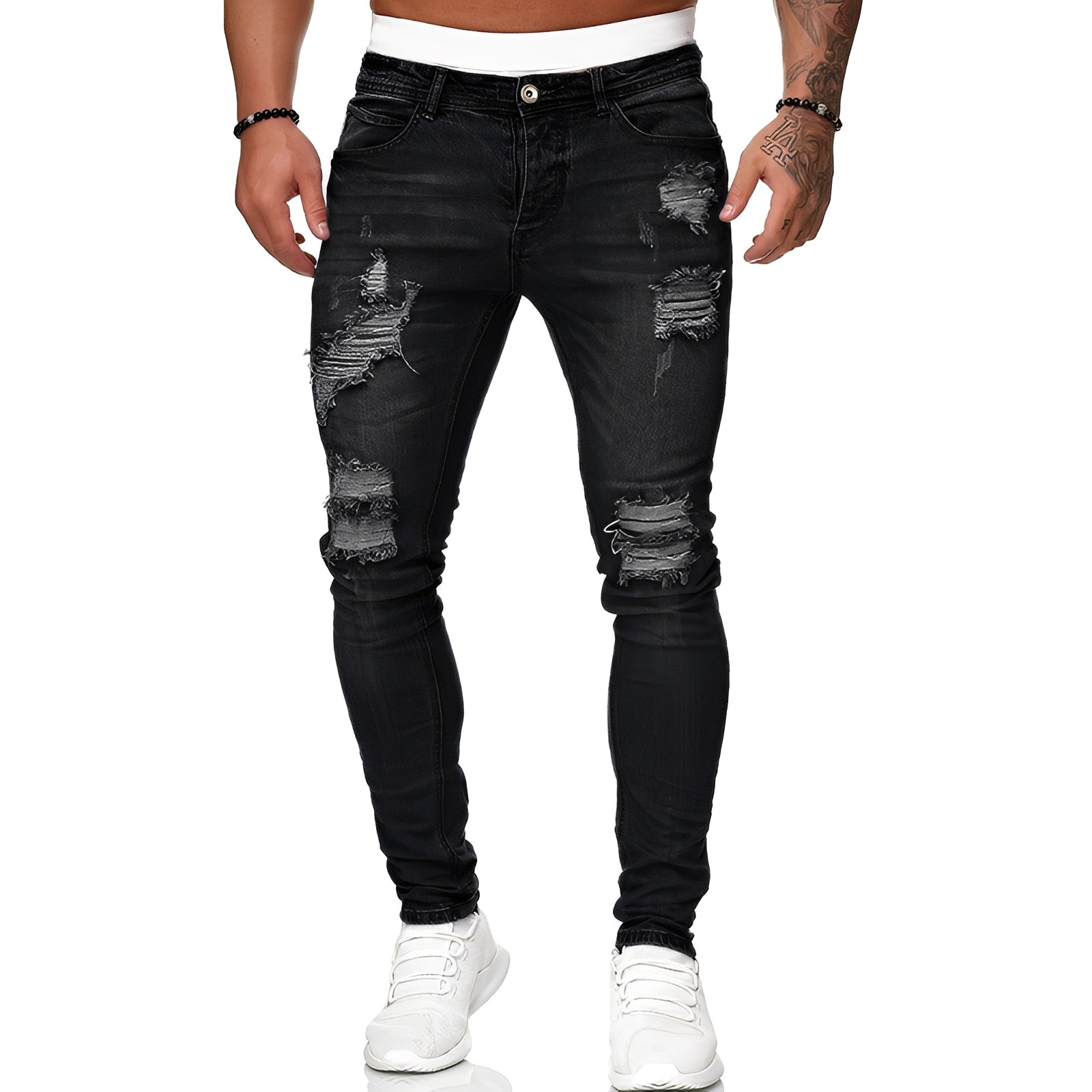 Annie - Jean skinny pour hommes avec déchirures, style décontracté