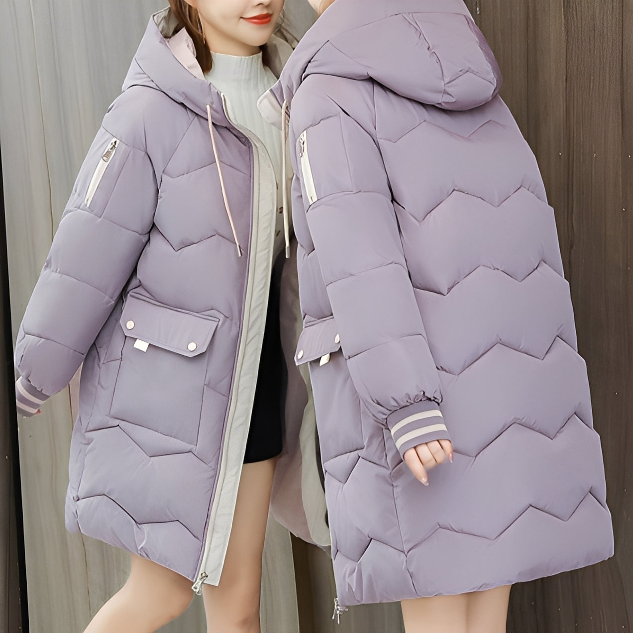 Catherine - Trendy long padded coat with hood for women