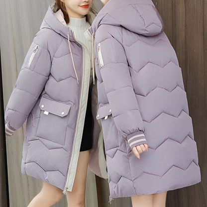 Catherine - Trendy long padded coat with hood for women
