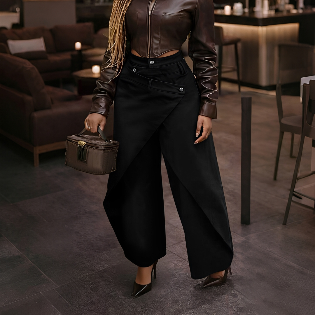 Cheska - Pantalon Élégant à Devant Croisé