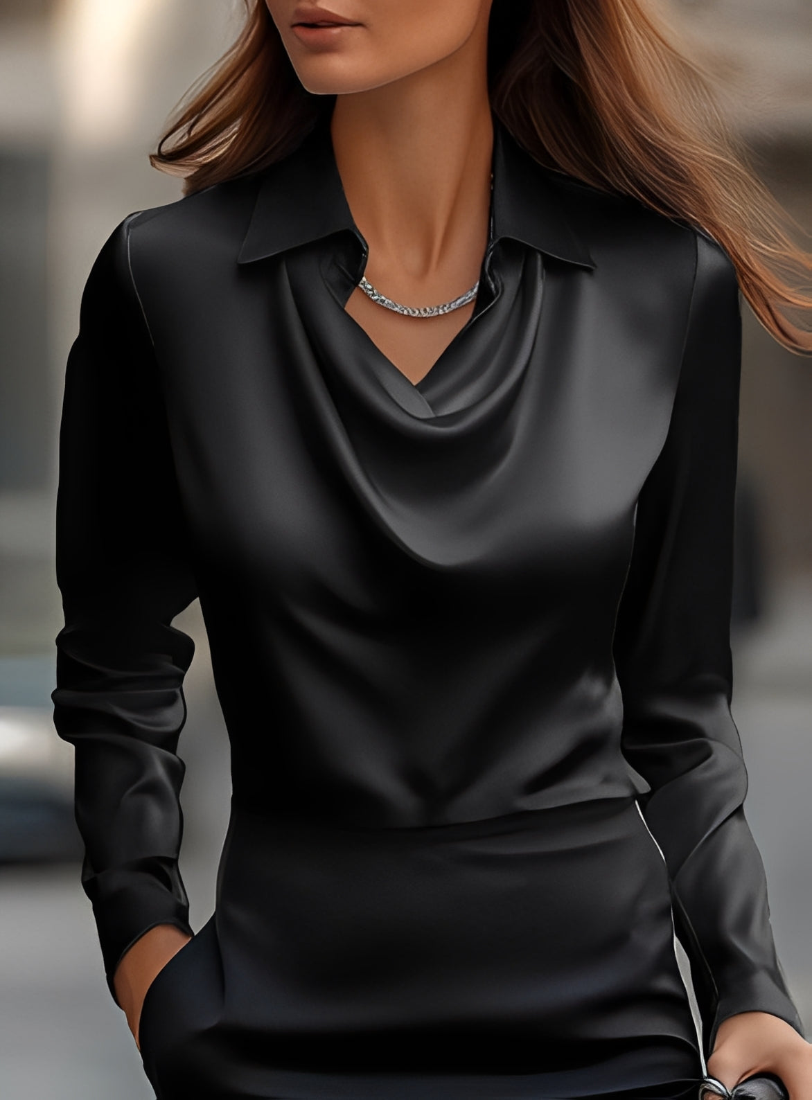 Terry - Blouse formelle plissée à manches longues