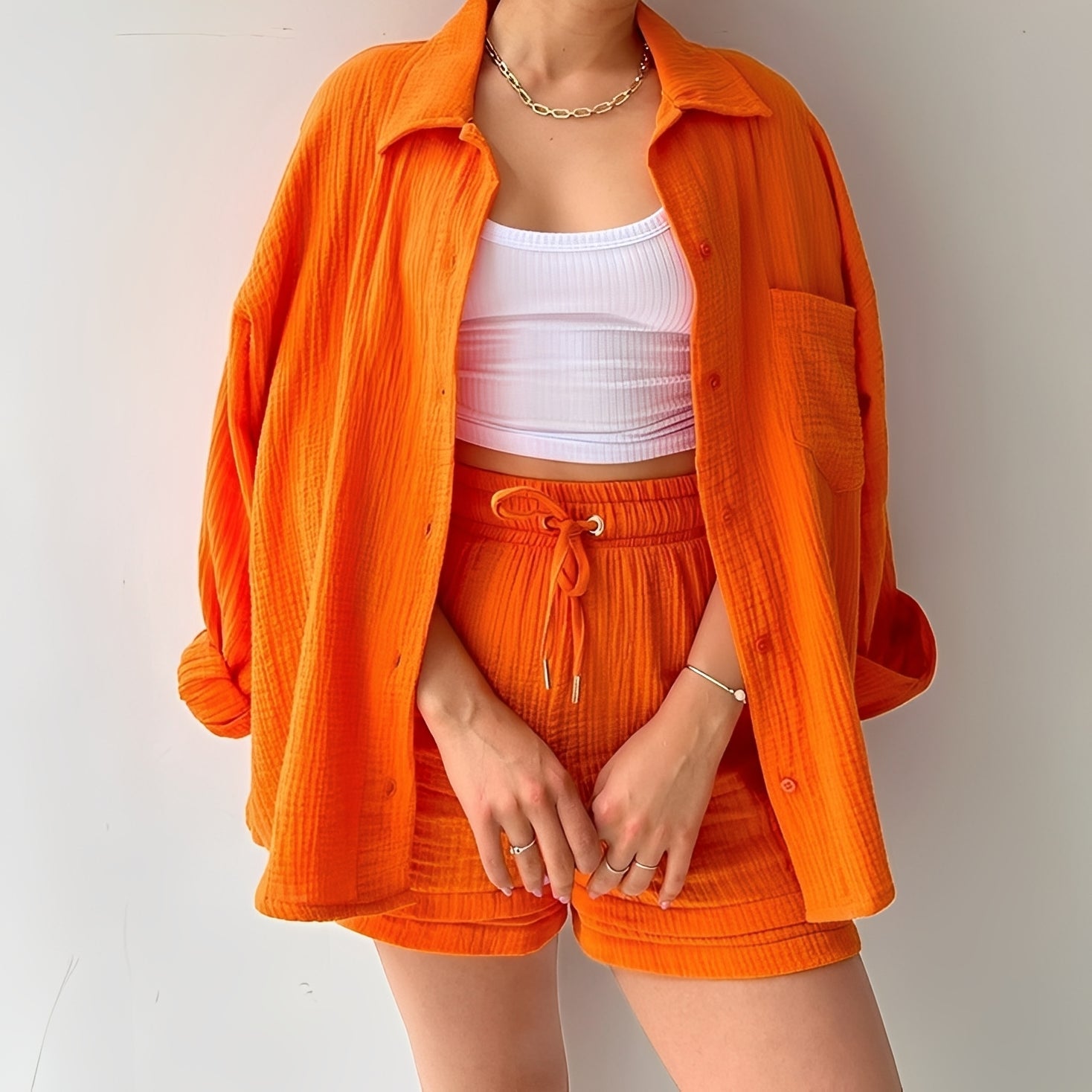 Julia - Ensemble relax avec col à revers et taille haute pour femmes