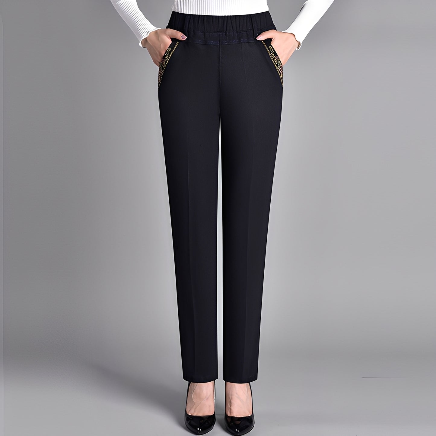 Doriane - Basic trousers with elastic waistband for women