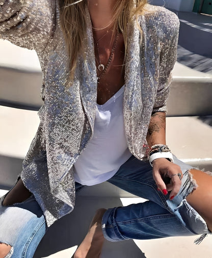 Abigaëlle - Blazer à revers avec paillettes pour femme