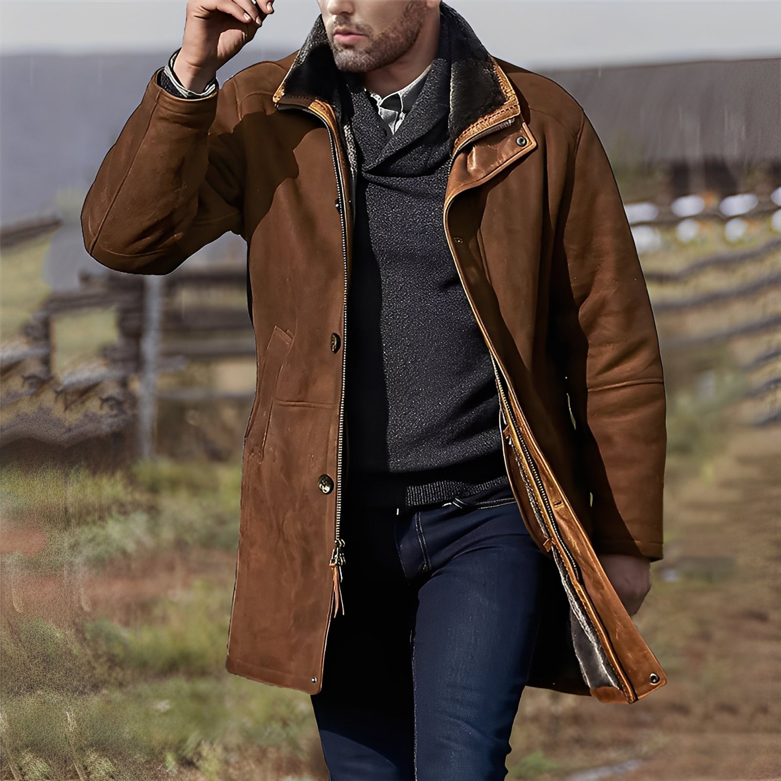 Eddie - Veste classique mi-longue en daim pour hommes