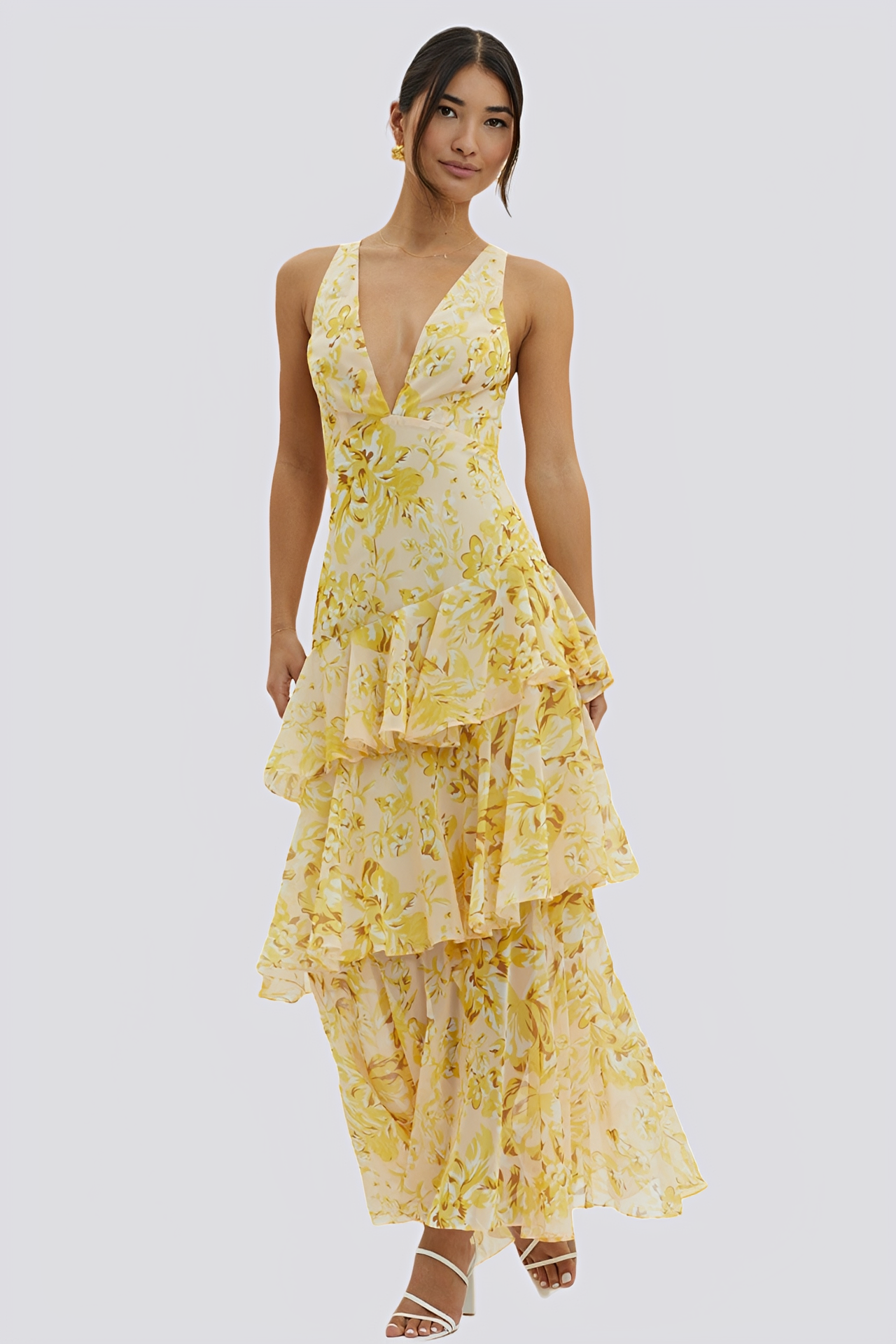 Hazel - Long backless dress with floral pattern for women