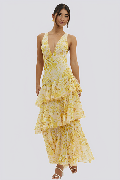 Hazel - Long backless dress with floral pattern for women