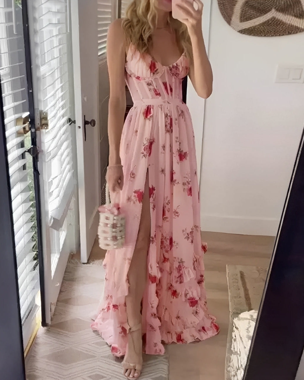 Livie - Robe longue chic avec imprimé floral et fente pour femmes