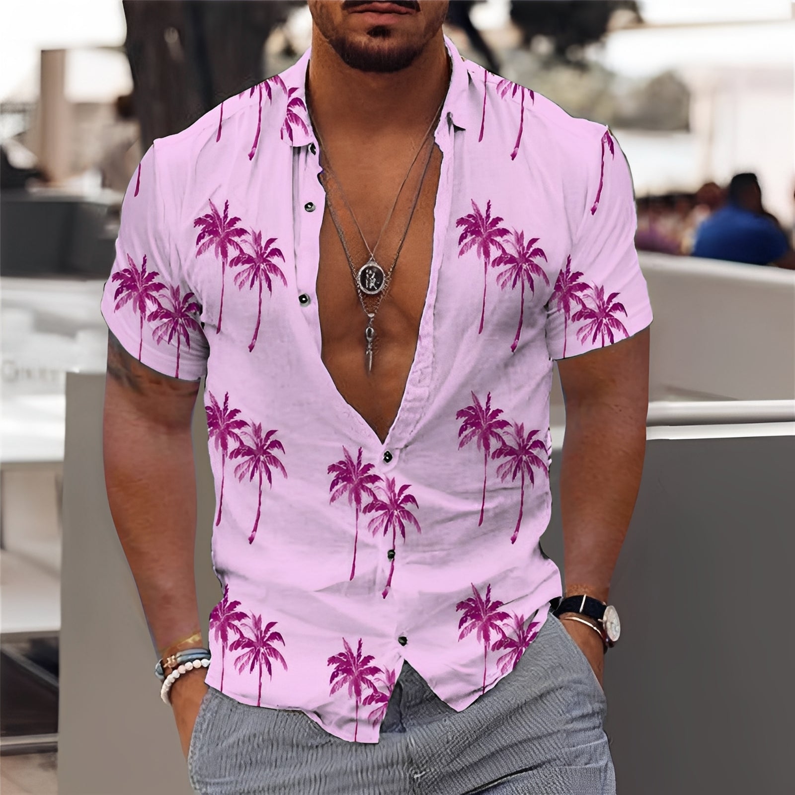 Hector - Chemise homme élégante à motif palmier
