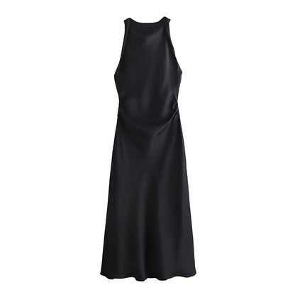 Veronica - Elegant mid-length dress with open back for women