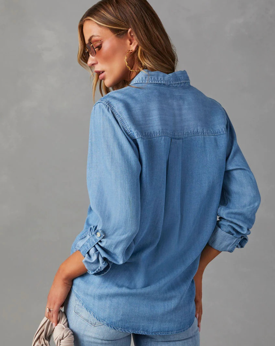 Susan - Chemise en denim rétro avec col à revers pour femmes