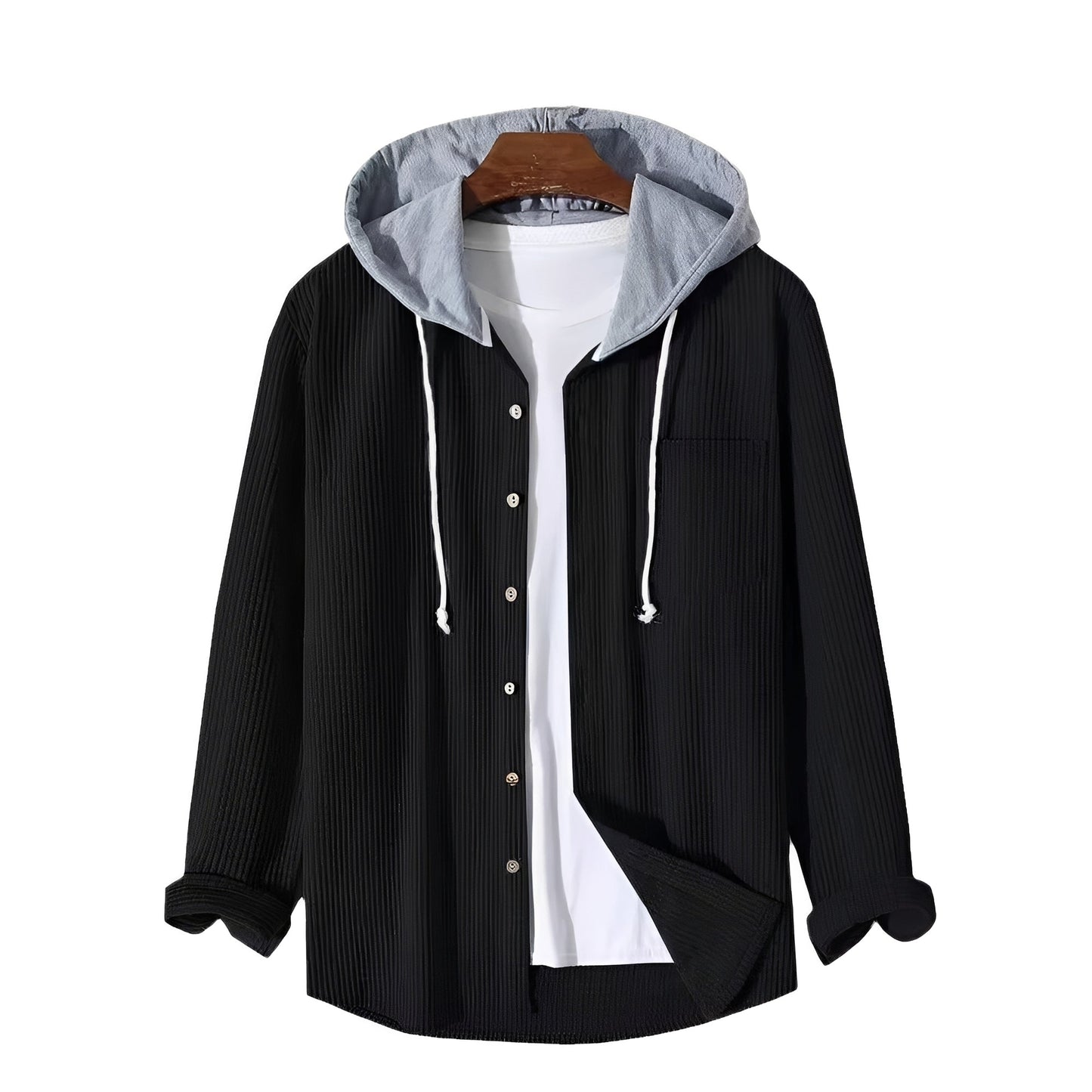 David - Elegant corduroy shirt with hood for men