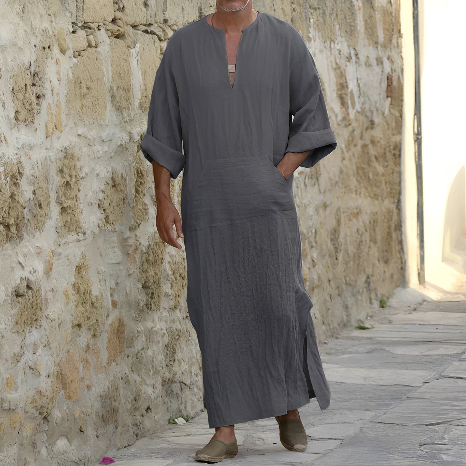 Josiah - Robe-chemise longue simple avec ouverture pour hommes