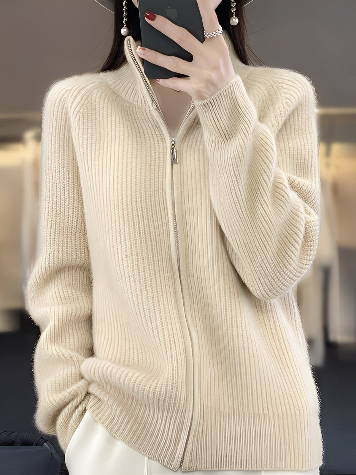 Brylee - Veste en laine contemporaine avec fermeture éclair pour femmes