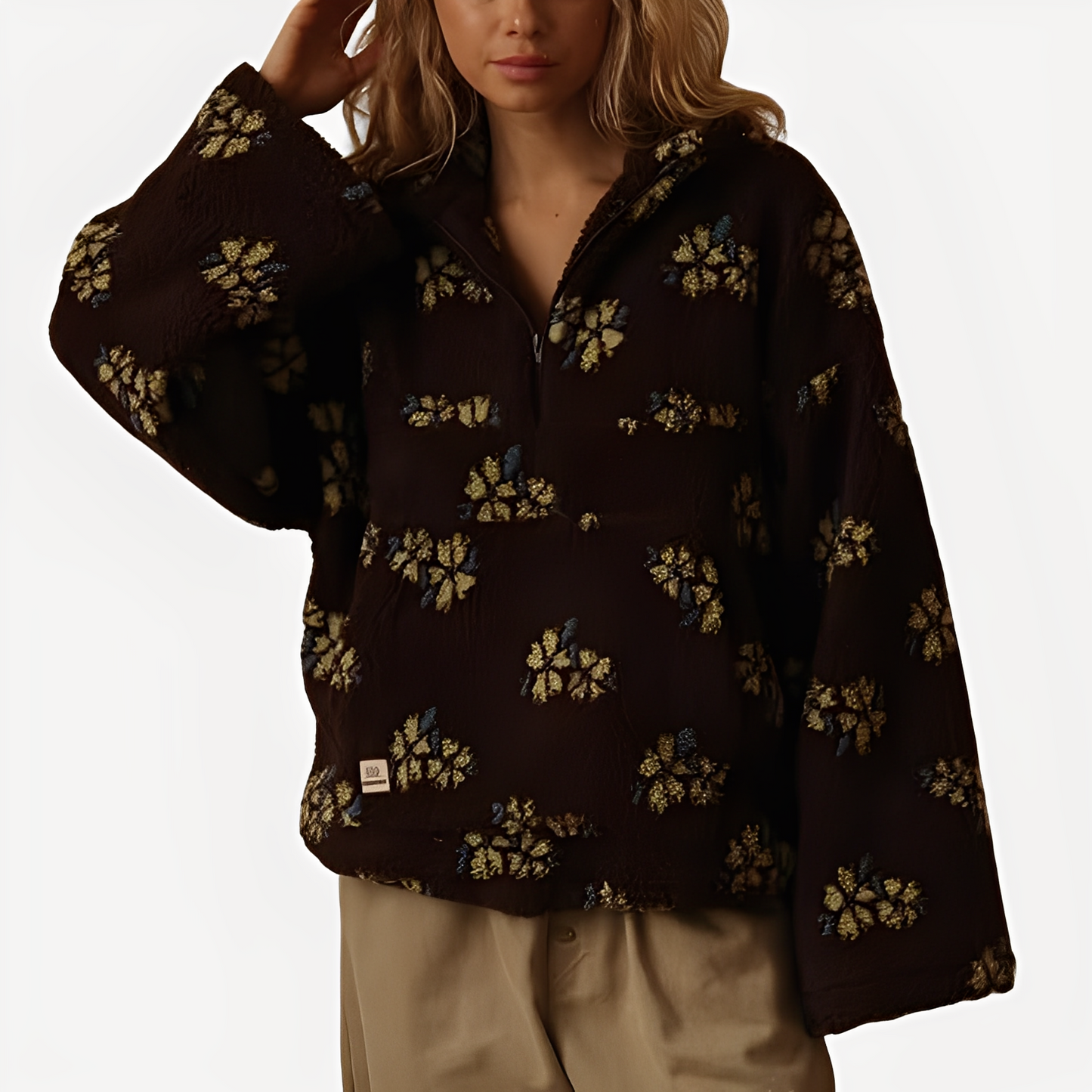 Elizabeth - Pull Sherpa chic à motif floral pour femmes