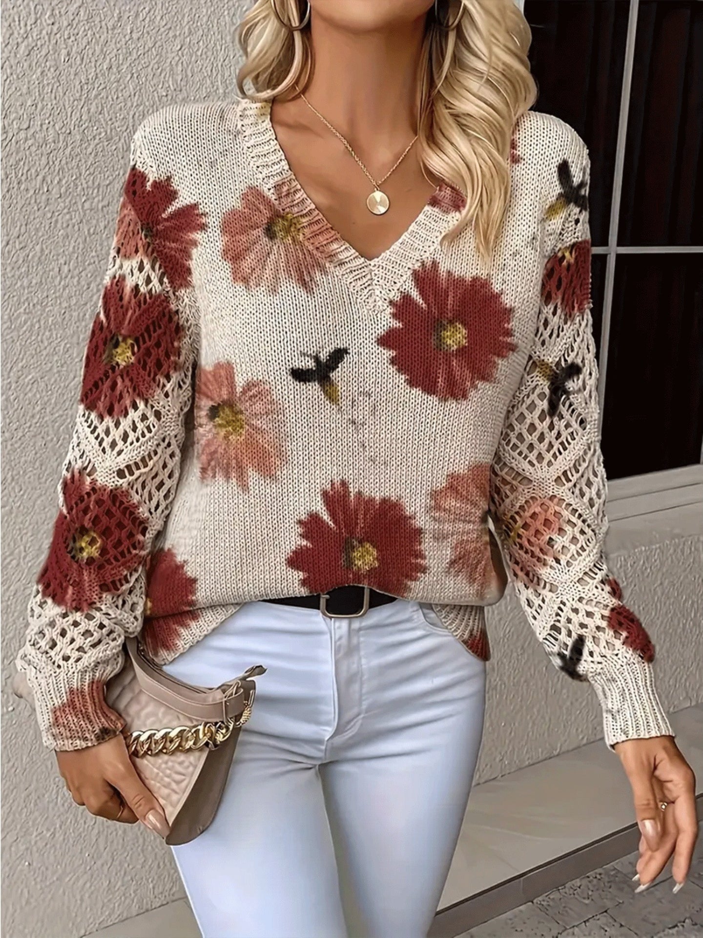 Ashtyn - Pull chic avec motif floral pour femmes