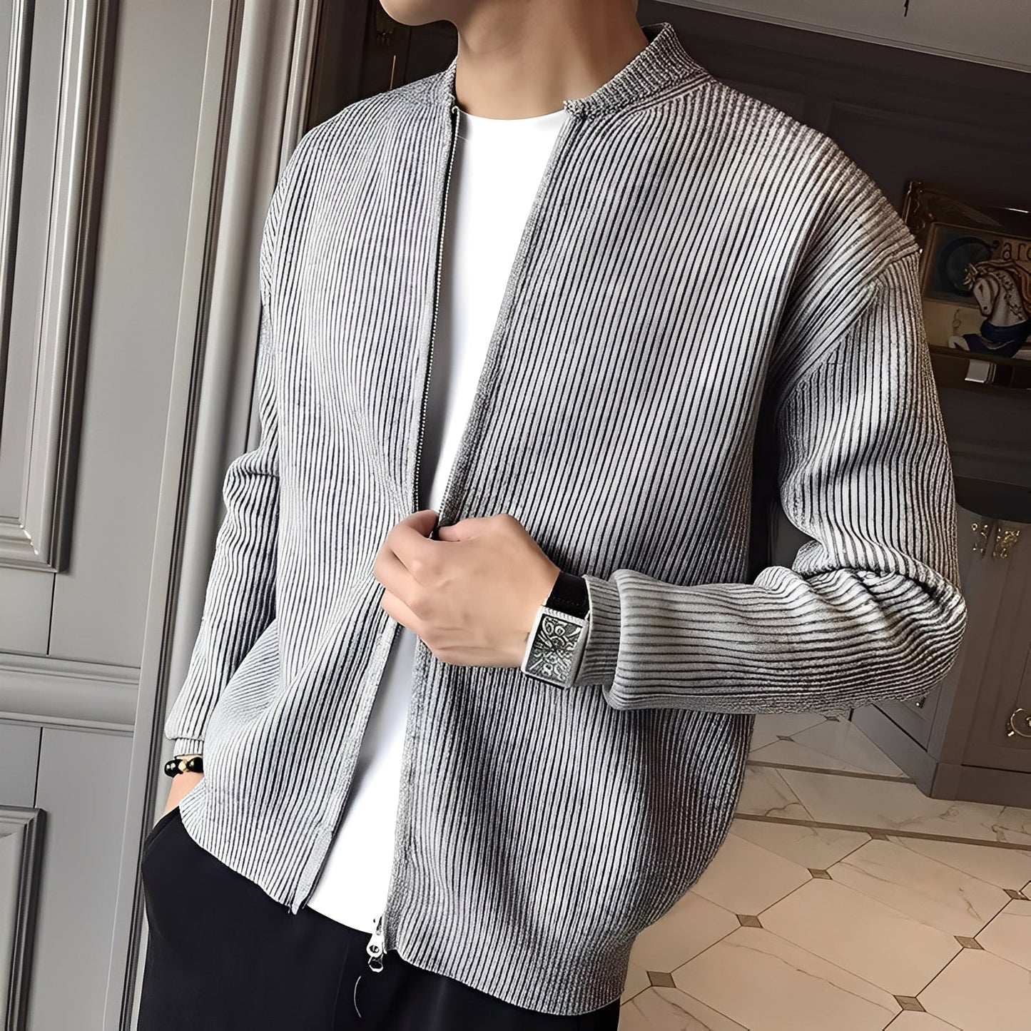 Damon - Herrenpullover mit Reißverschluss im Vintage-Strickstil