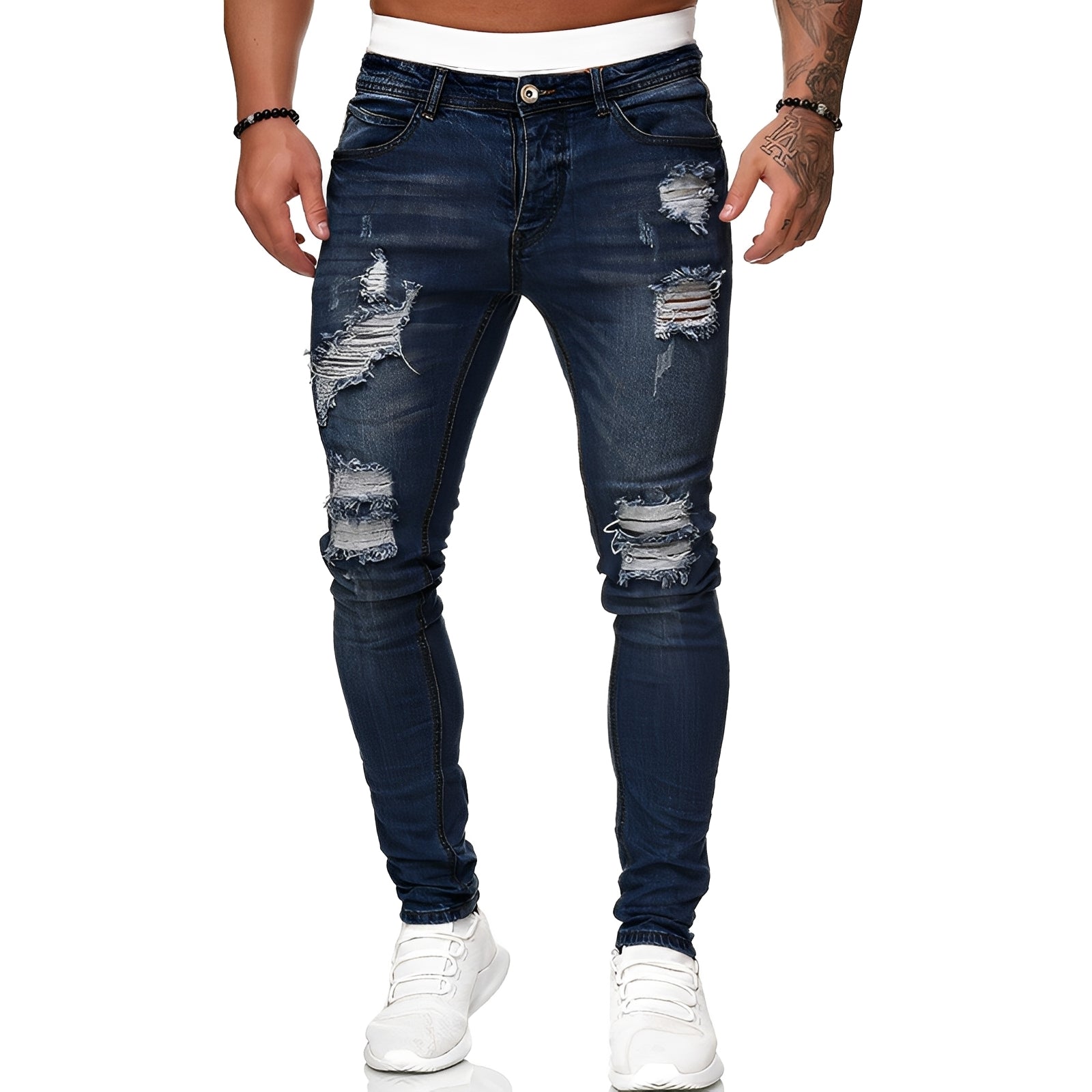 Annie - Jean skinny pour hommes avec déchirures, style décontracté