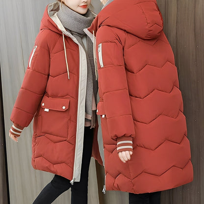 Catherine - Trendy long padded coat with hood for women