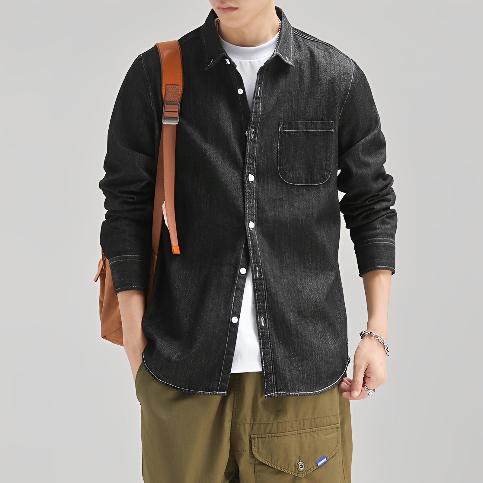 Dale - Chemise décontractée en jean avec poche pour homme