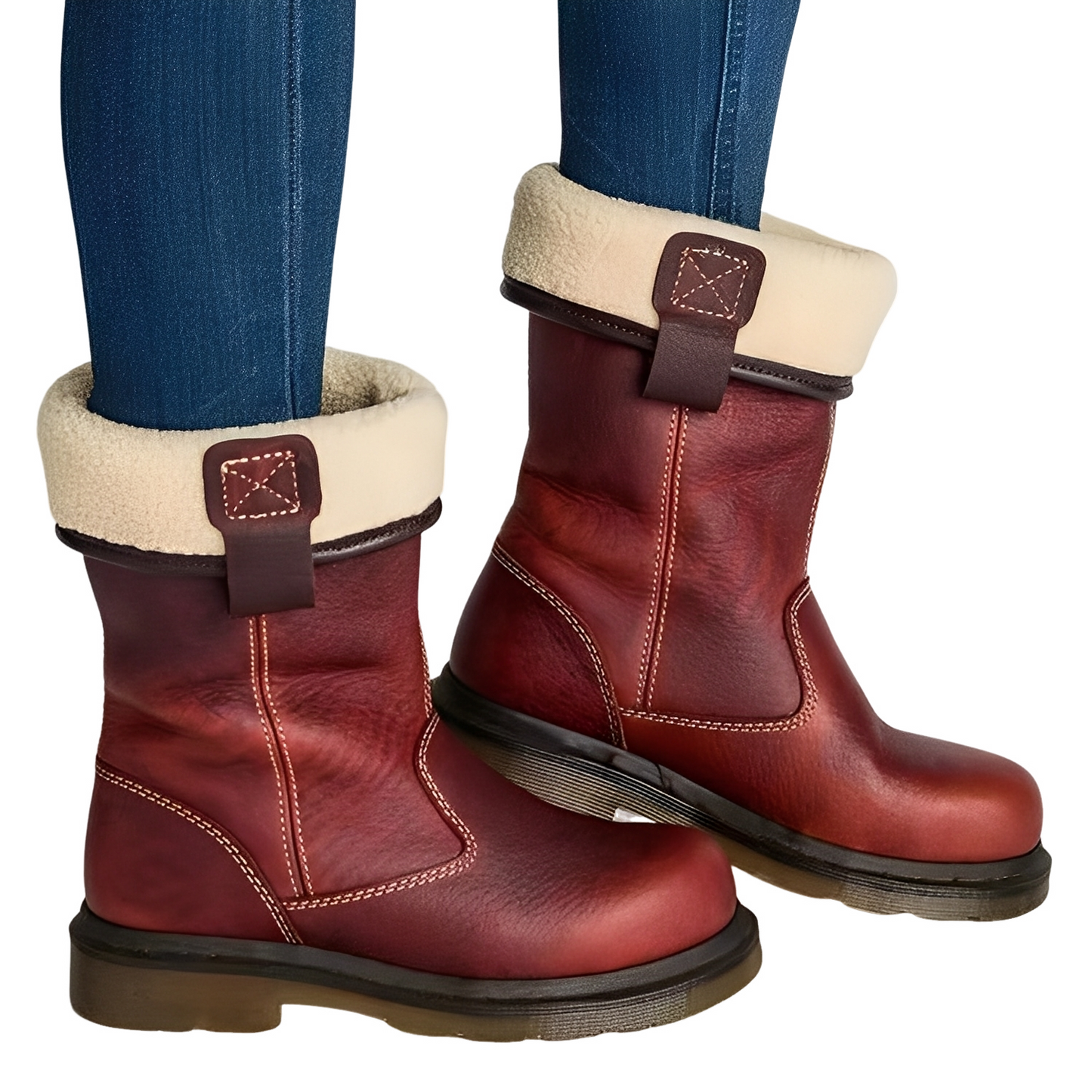 Alexia - Bottes vintage en cuir avec doublure en fourrure pour femmes