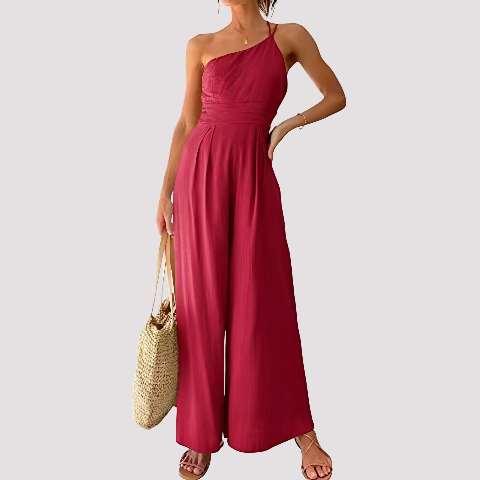 Carla - Combinaison femme chic à une épaule et jambes larges