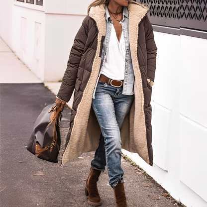 Nadège - Langer gesteppter Wintermantel mit Kapuze für Damen