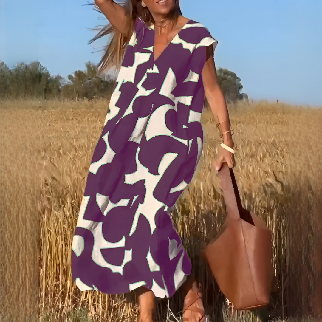 Vicky - Robe Élégante à Col V Coupe Ample