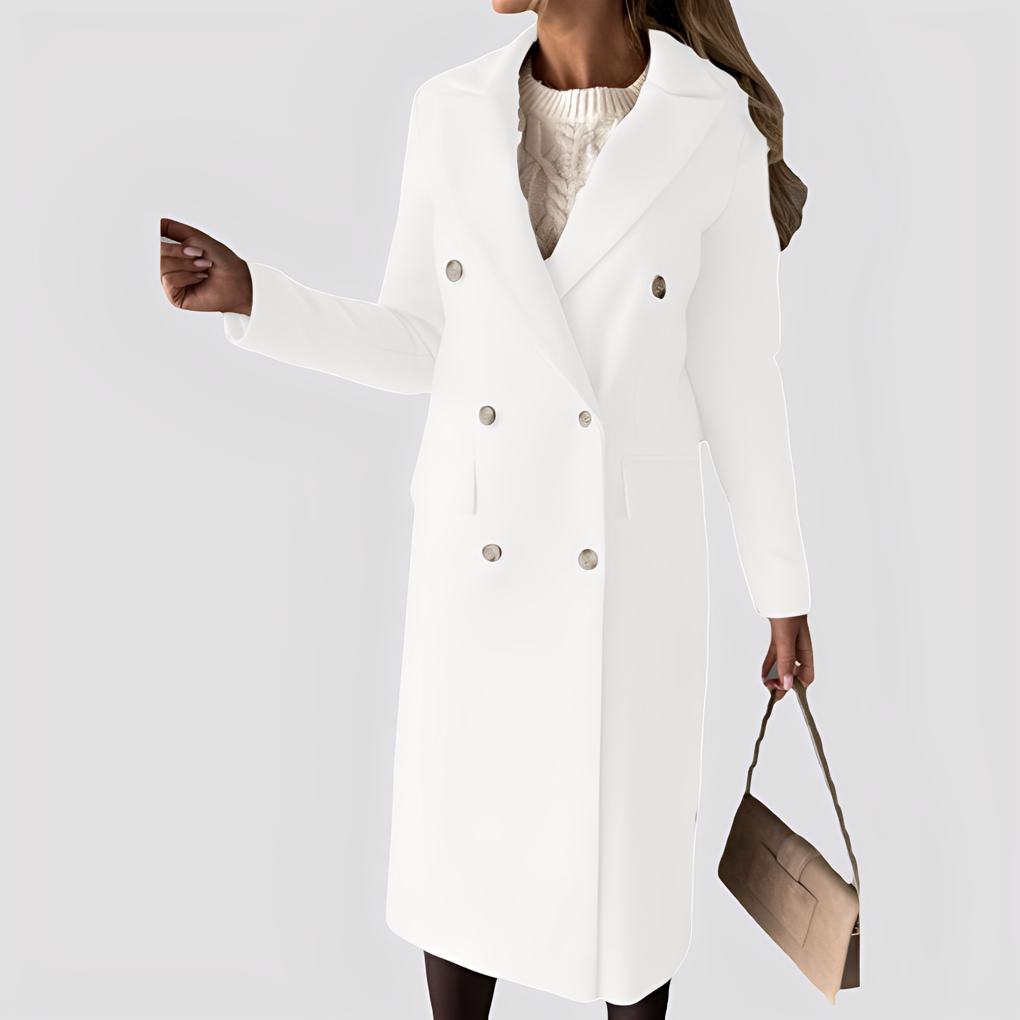 Jasmin - Long manteau chic pour femmes avec double boutonnage