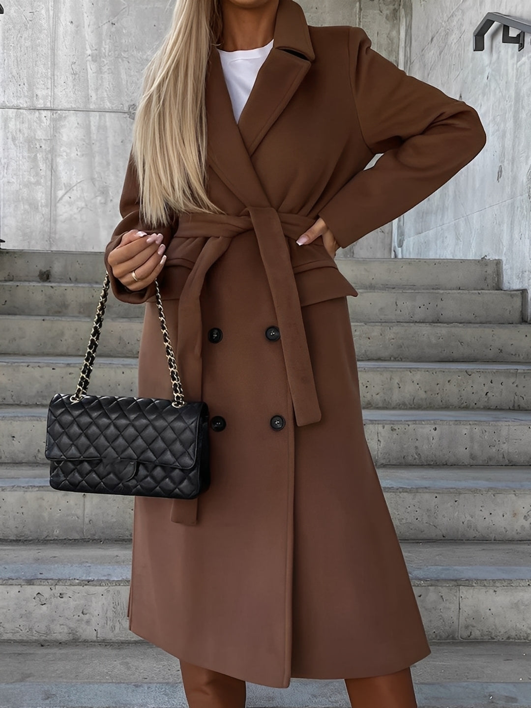 Evelyn - Manteau croisé chic avec long col pour femmes