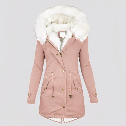 Ashley - Elegant hooded coat with fur collar for women