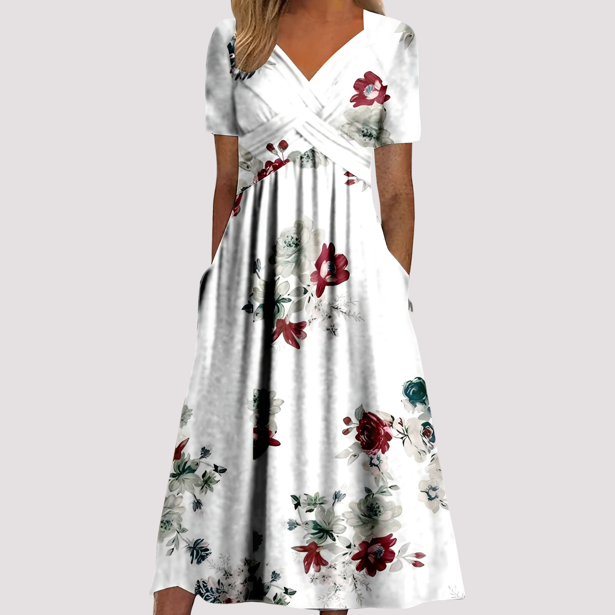Gabriella - Robe midi élégante avec col en V pour femmes