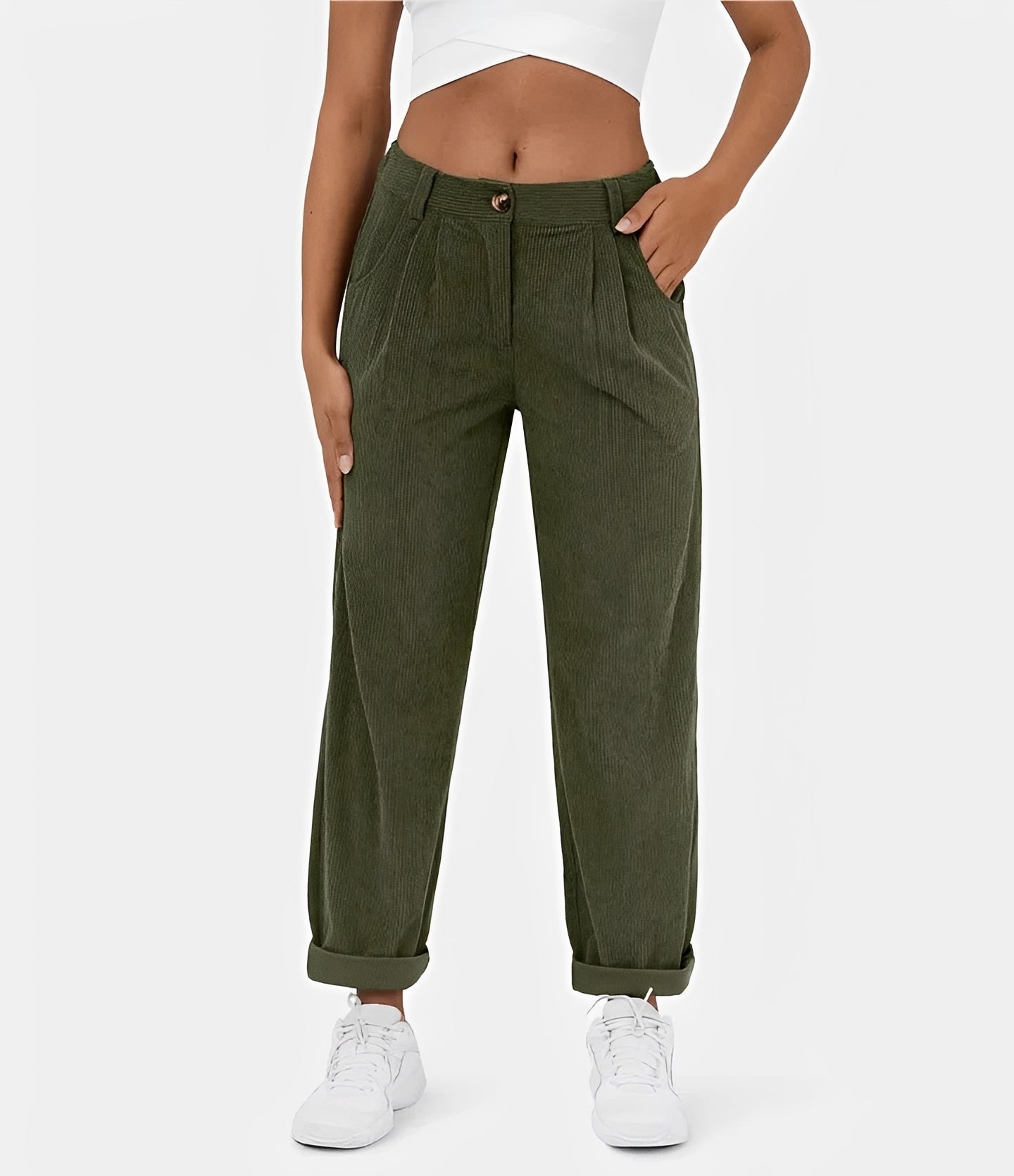 Liana - Pantalon côtelé taille haute et relax