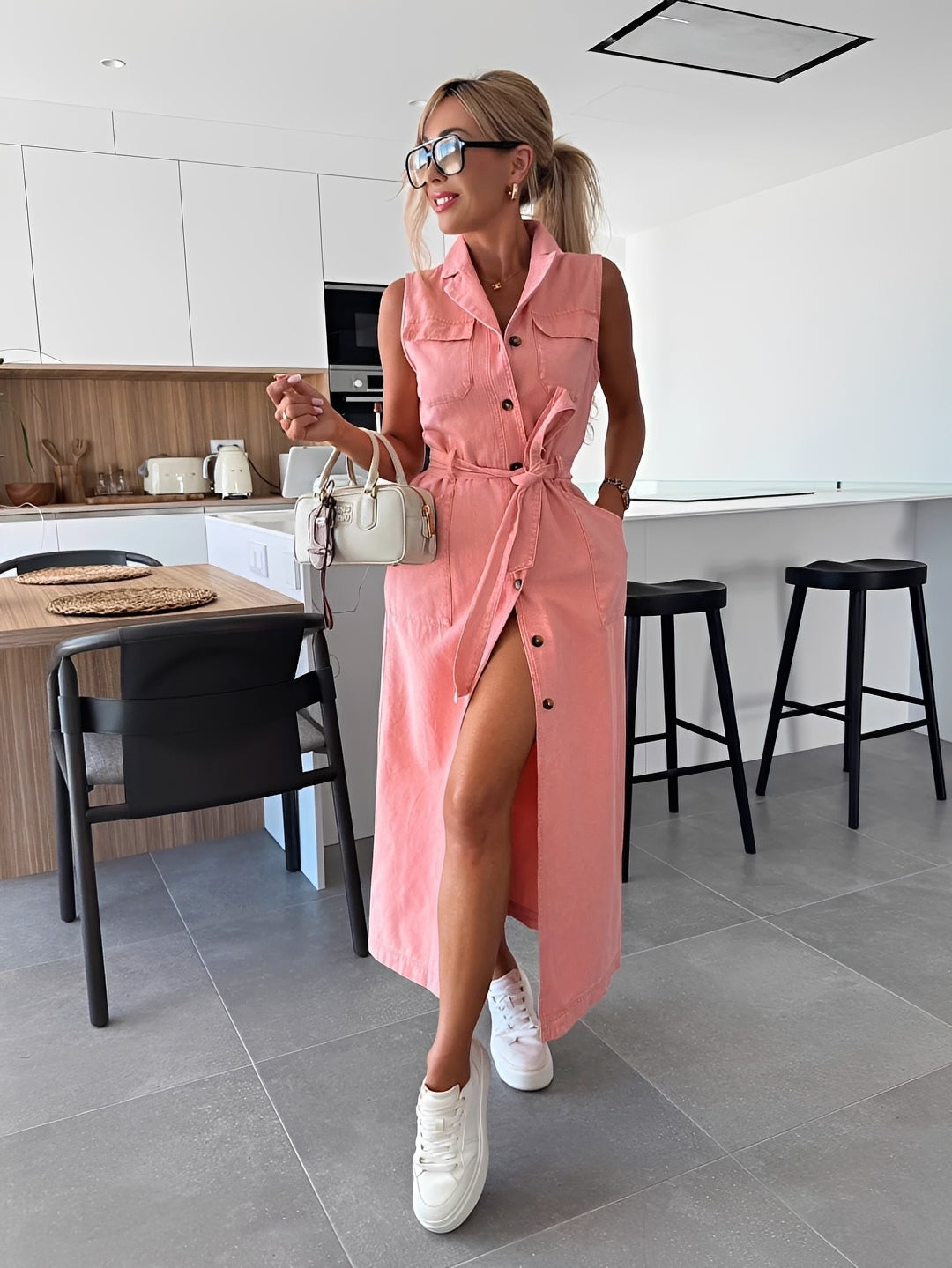 Steph - Robe midi en jean chic