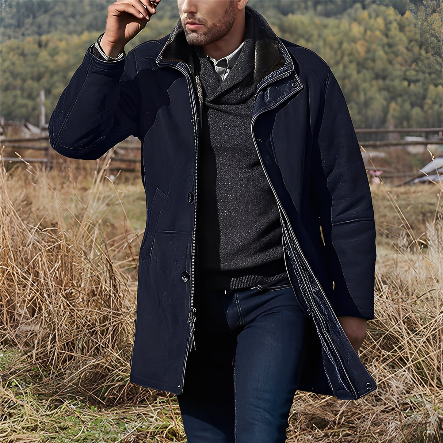 Eddie - Veste classique mi-longue en daim pour hommes