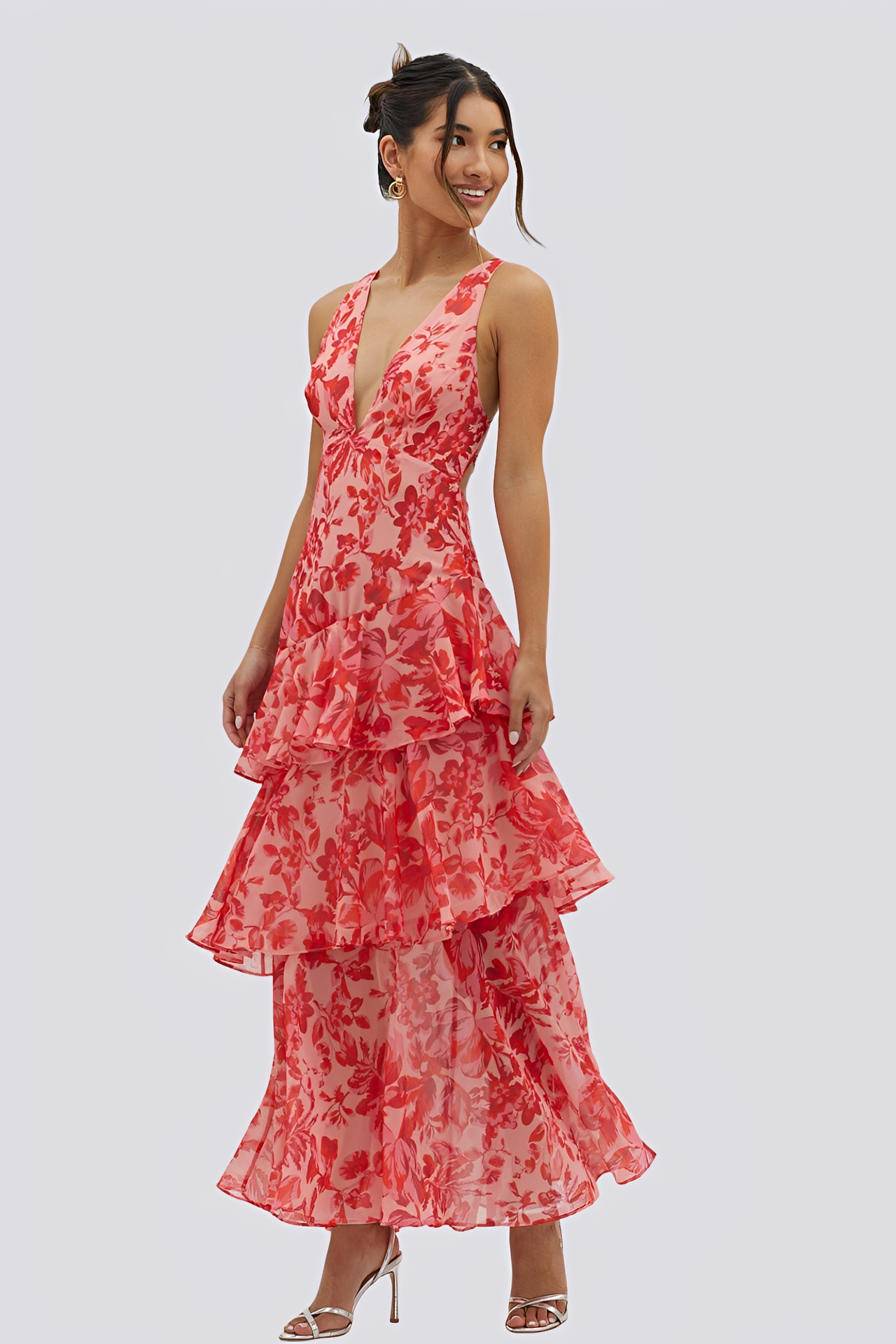 Hazel - Long backless dress with floral pattern for women