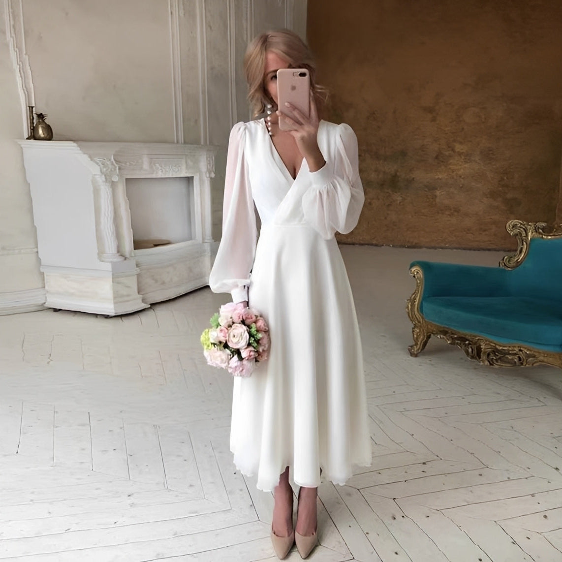 Carla - Robe longue élégante et fluide à manches longues pour femmes