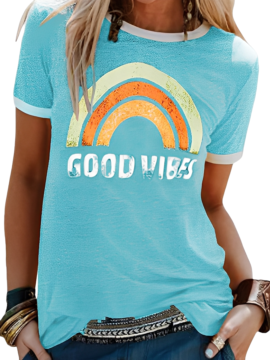 Daria - T-shirt basique avec imprimé Good Vibes pour femmes