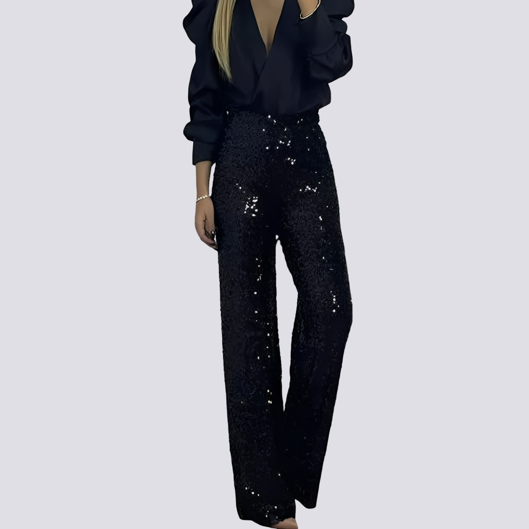 Mandy - Pantalon taille haute à sequins