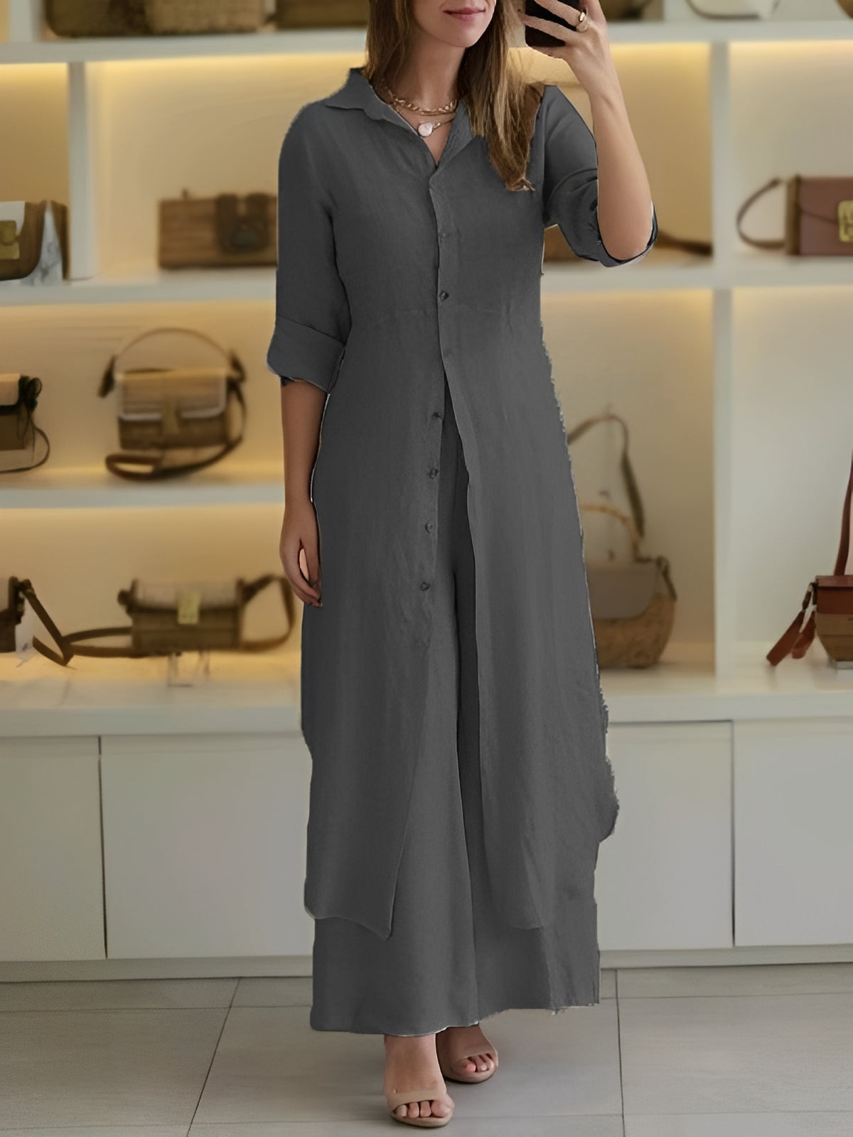 Telsa - Ensemble féminin deux pièces chic avec chemise longue