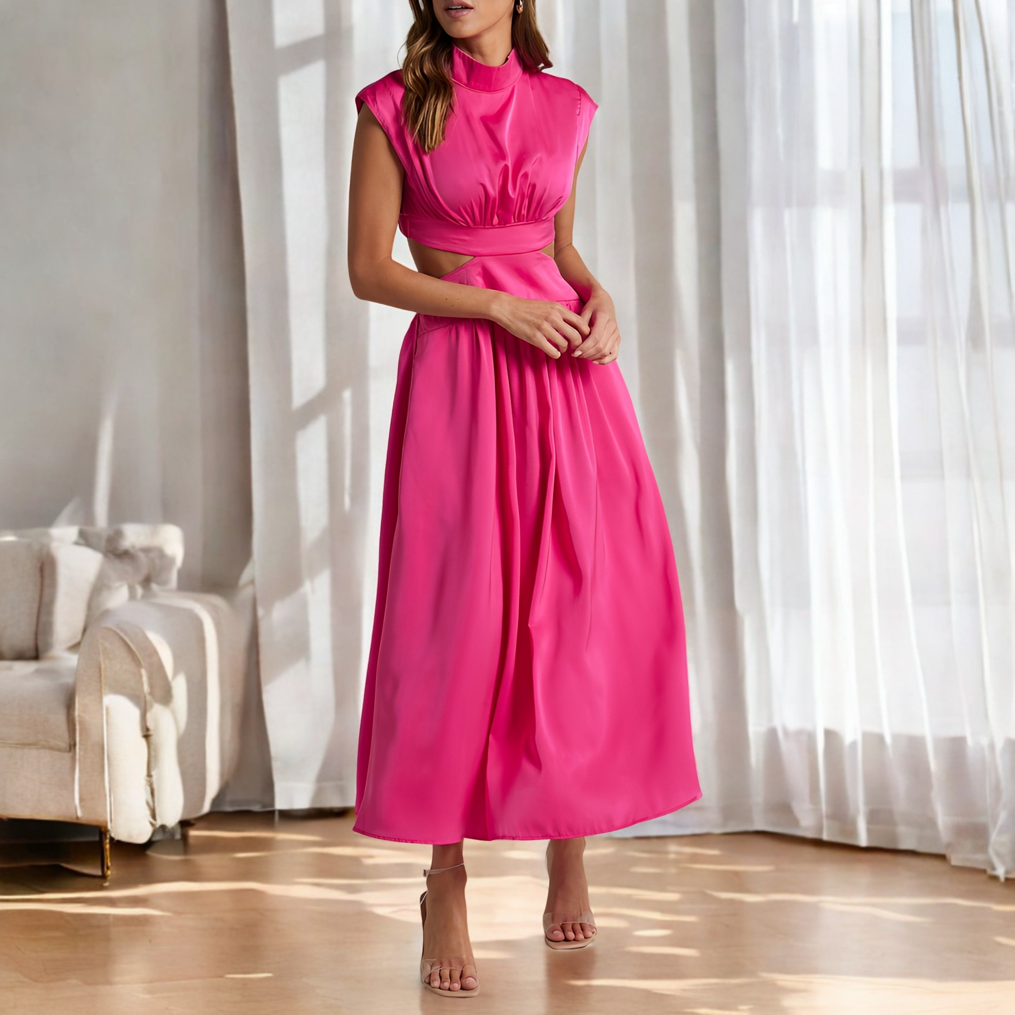 Christina - Robe maxi décontractée avec découpe à la taille pour femmes