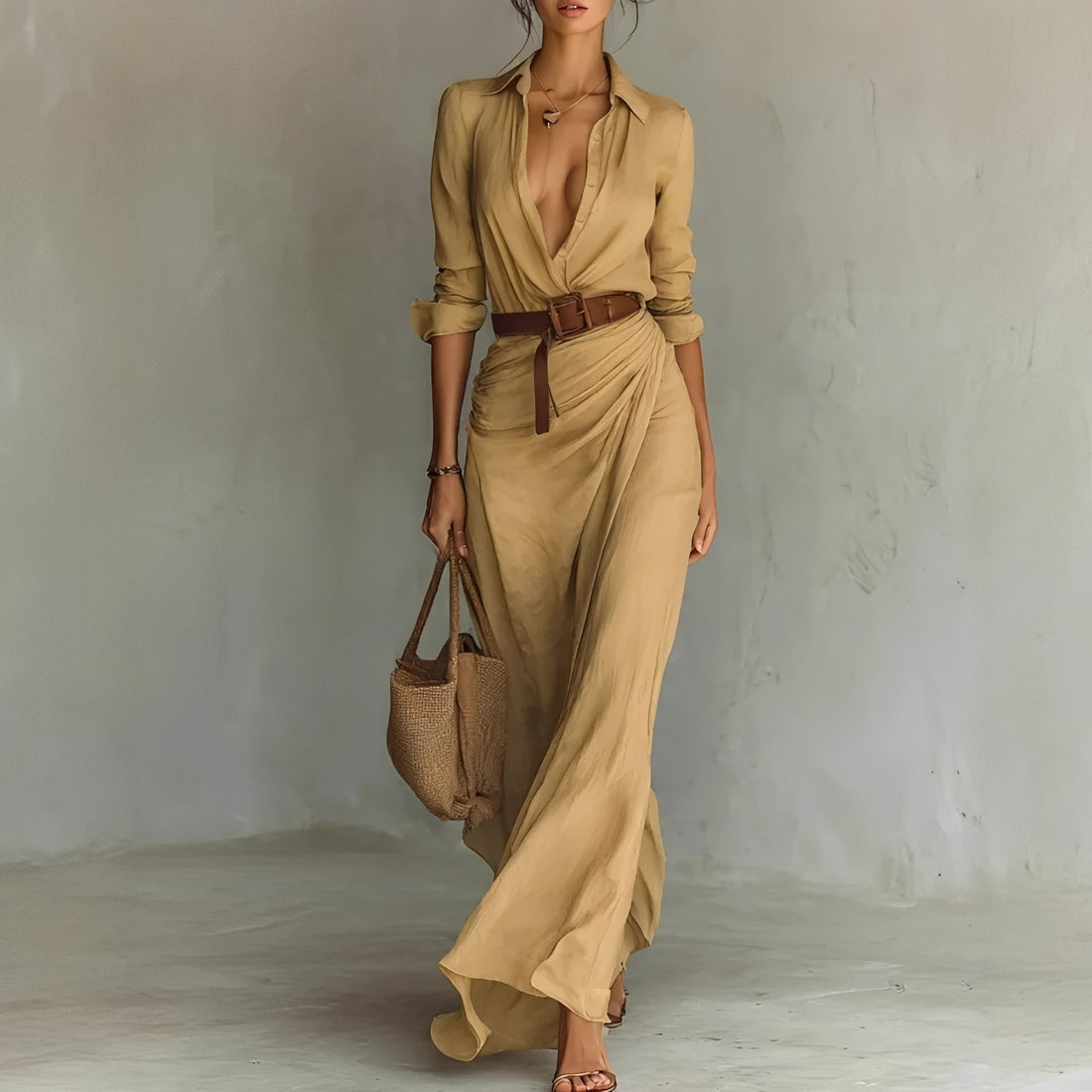Hanny - Robe longue confortable avec ceinture à la taille