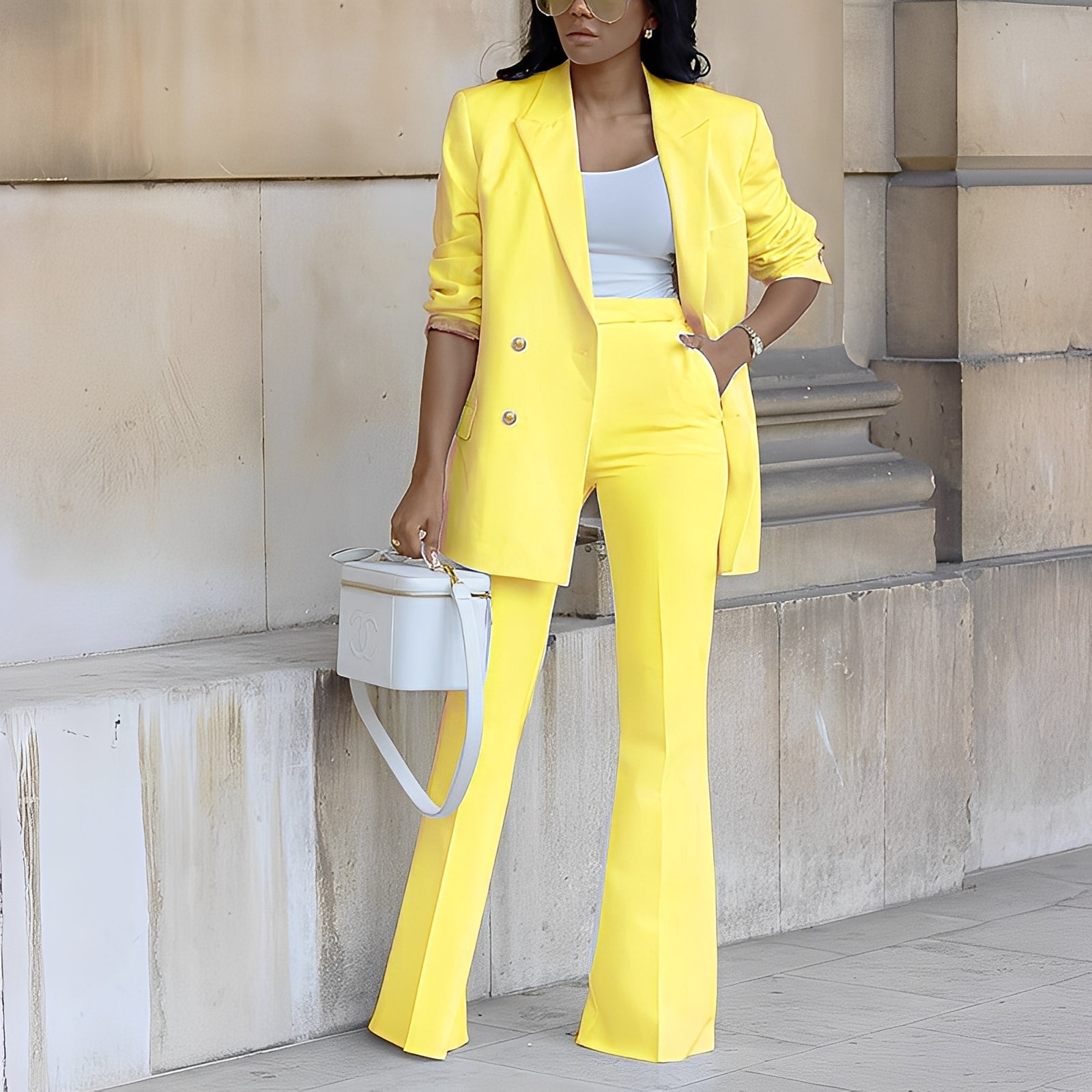 Mélanie - Blazer long chic et habillé pour femme ensemble