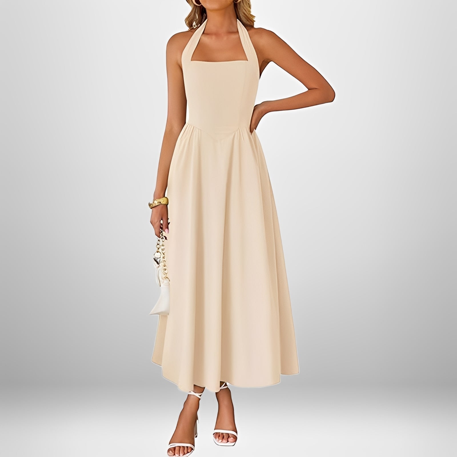Joanna - Élégante Robe Midi à Col Halter